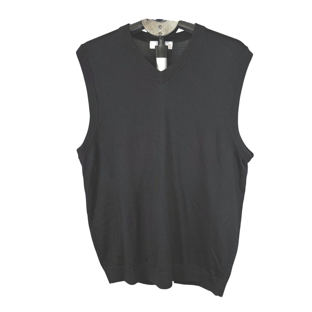 Turnbury Mens Black 100% Extra Fine Merino Wool V-Neck Sweater Vest Large L